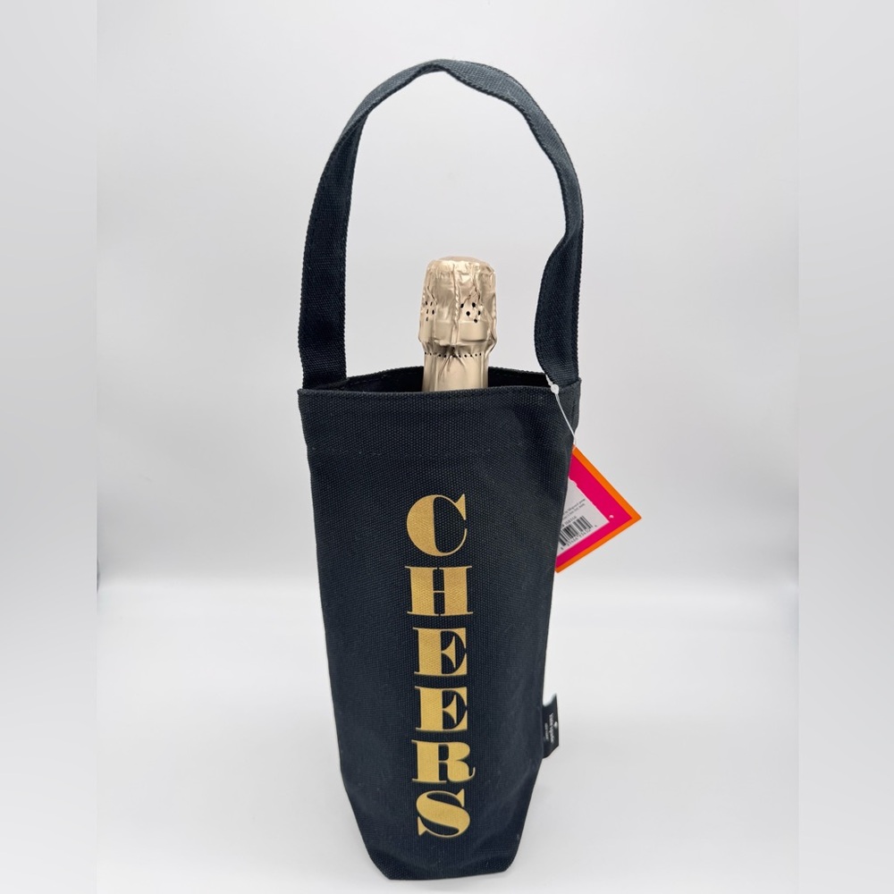 Black Wine Tote with Gold Cheers Print